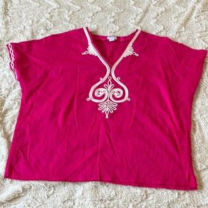 NWOT Vintage Jaclyn Smith Pullover Shirt Open V neck Top Blouse Hot Pink Size L